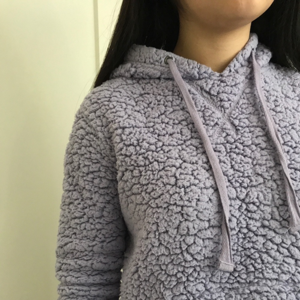 Purple Faux Fur Hoodie With Draw Strings